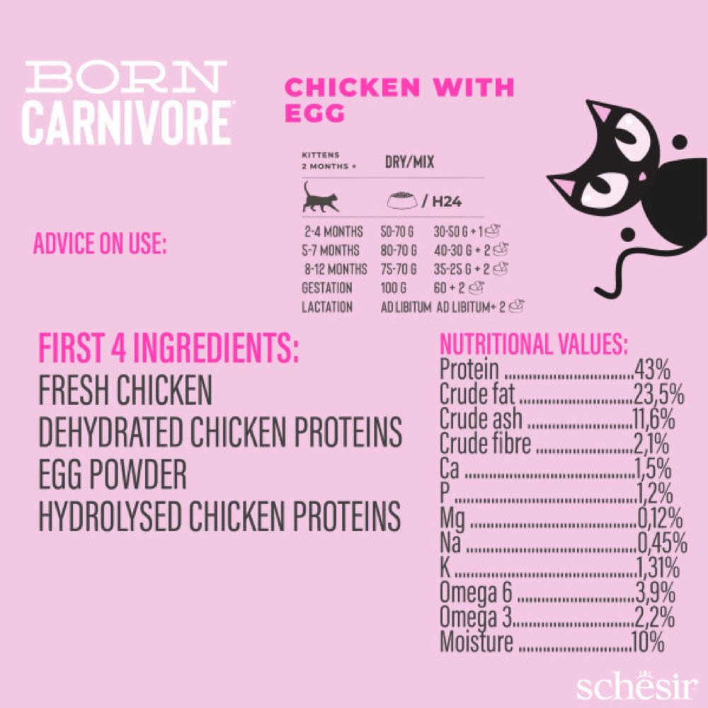 33% OFF: Schesir Born Carnivore Chicken with Egg Oven Baked Dry KITTEN Food