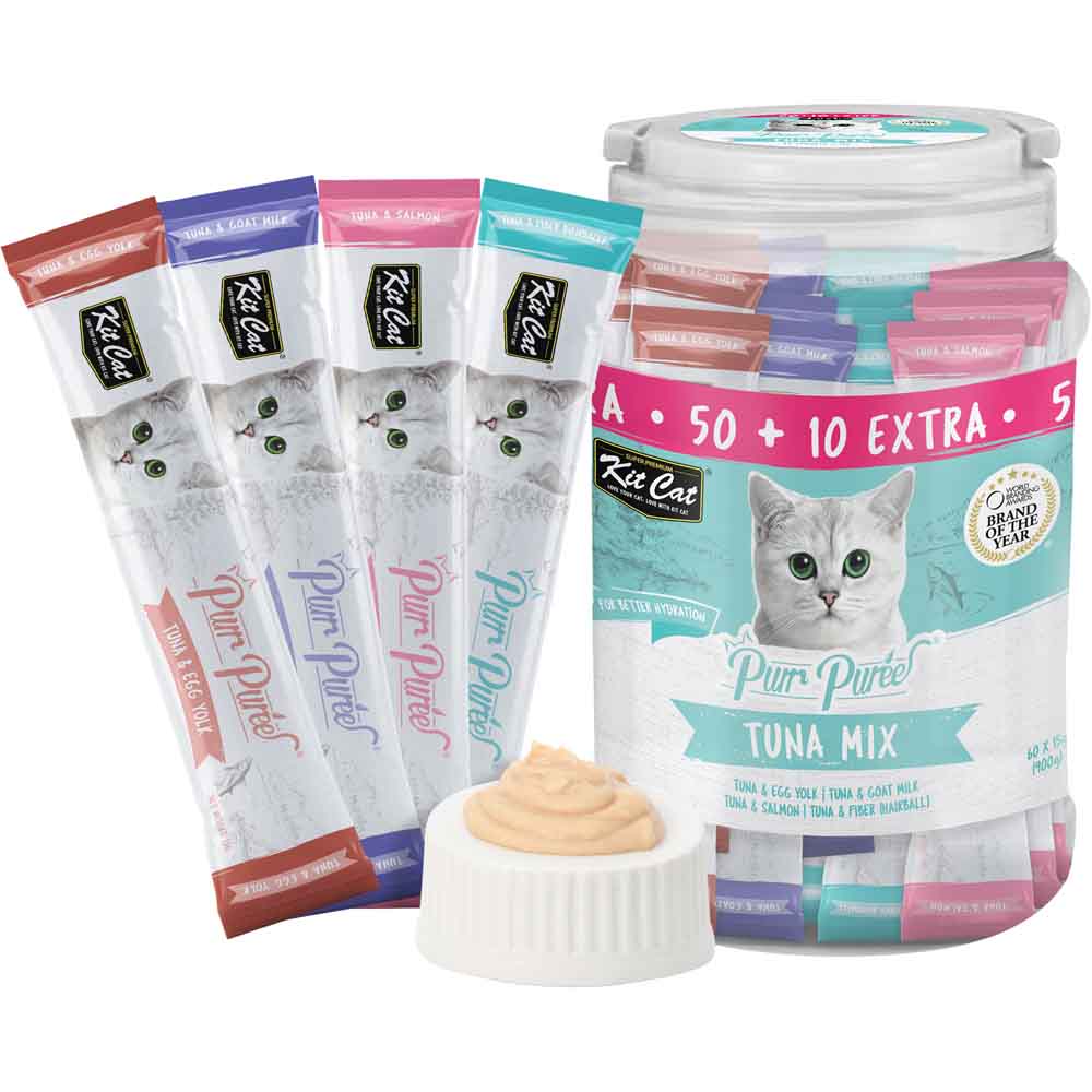 Kit Cat Purr Puree Tuna Mix Assorted Grain-Free Liquid Cat Treats 60 Sticks