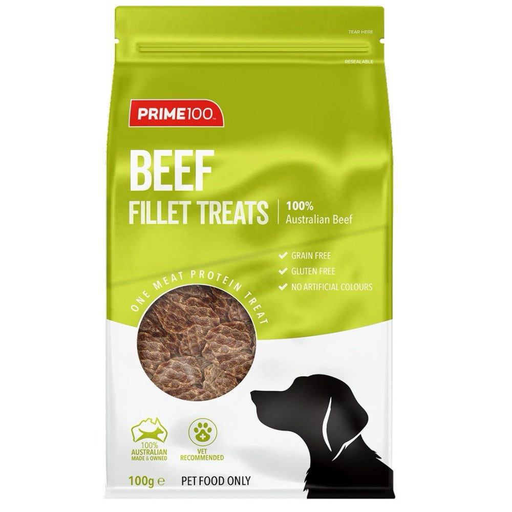 Prime100 Single Protein Beef Fillets Air Dried Dog Treats 100g
