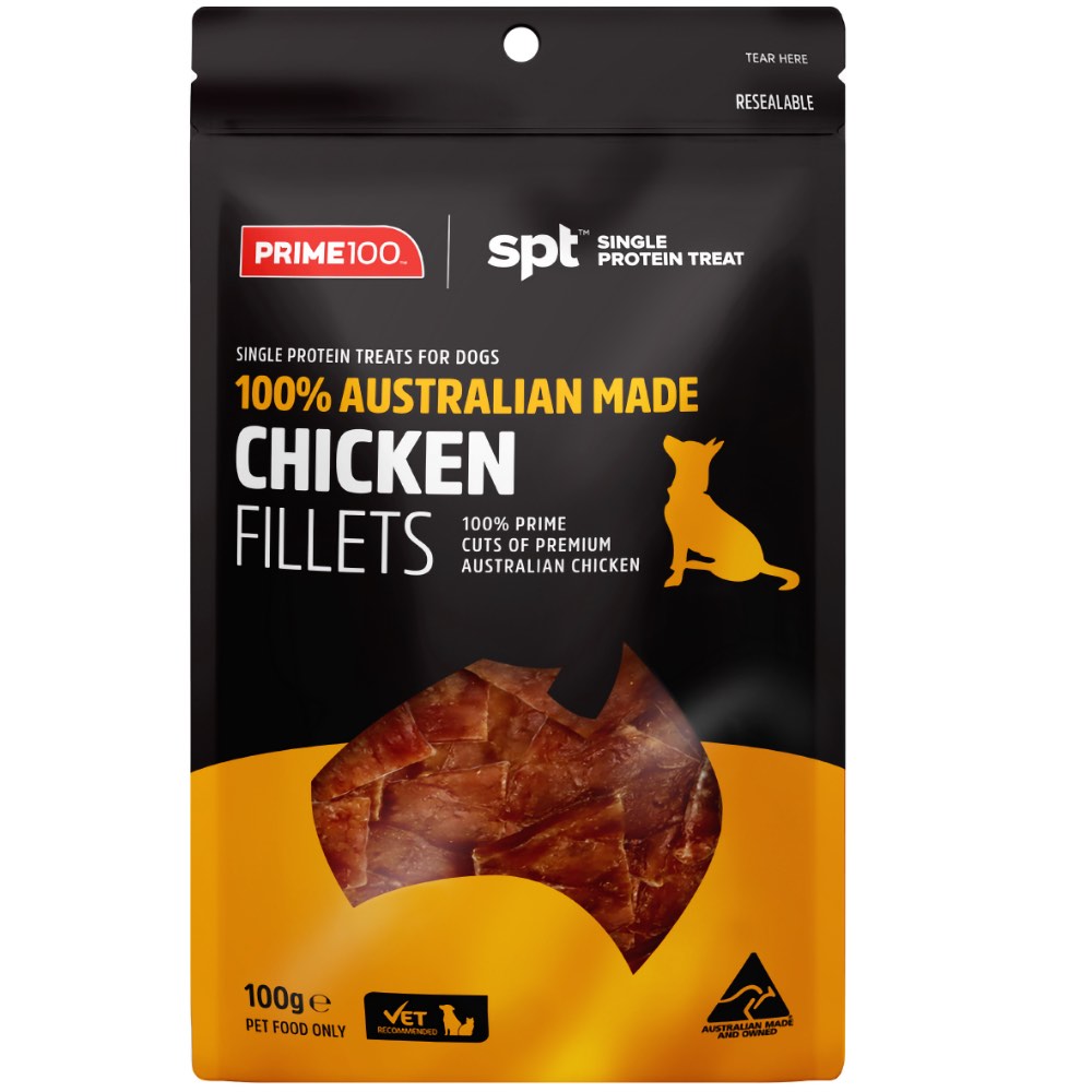 Prime100 Single Protein Chicken Fillets Air Dried Dog Treats 100g