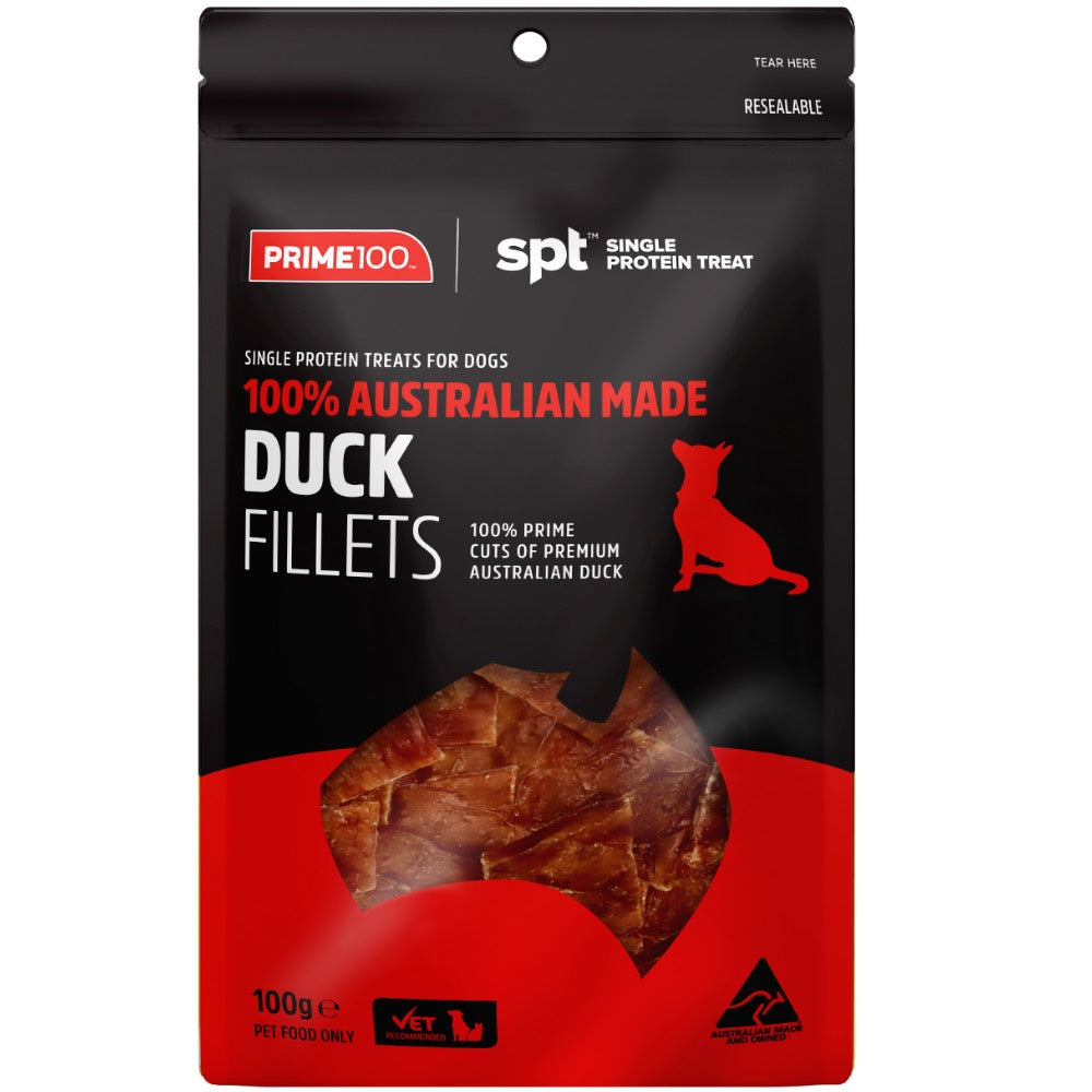 Prime100 Single Protein Duck Fillets Air Dried Dog Treats 100g
