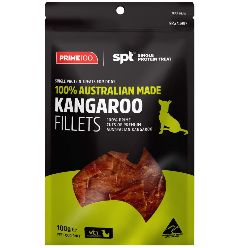 Prime100 Single Protein Kangaroo Fillets Air Dried Dog Treats 100g