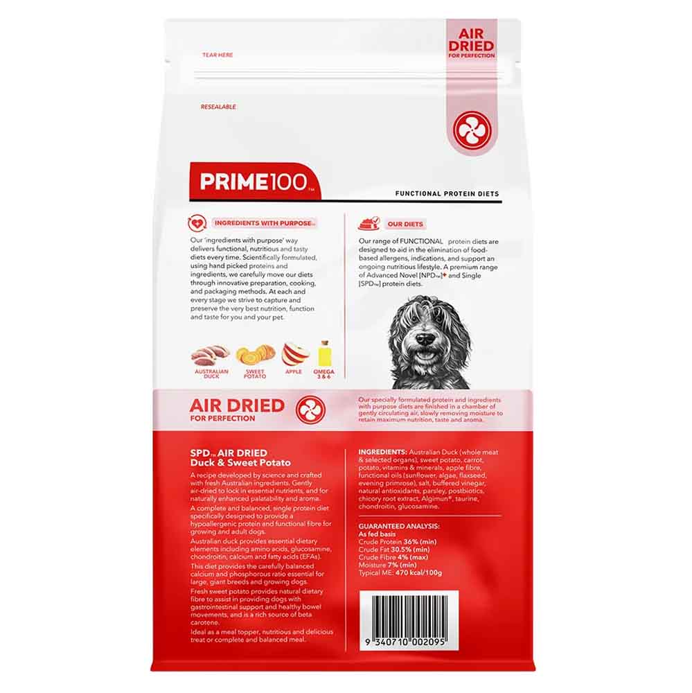 Prime100 SPD Duck & Sweet Potato Air Dried Dog Food 120g