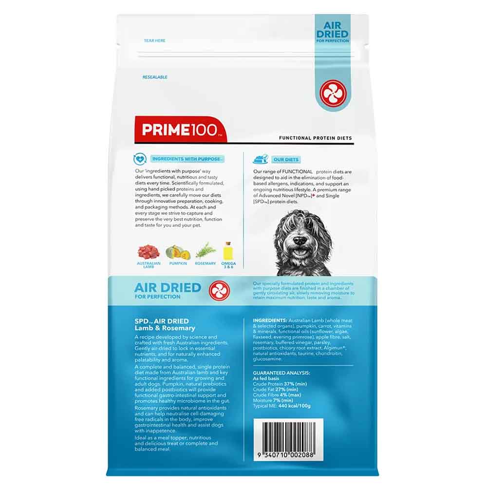 Prime100 SPD Lamb & Rosemary Air Dried Dog Food 120g
