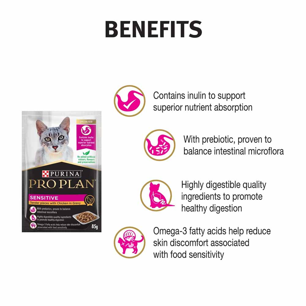Pro Plan Sensitive Tender Chicken In Gravy Adult Pouch Cat Food 85g x 12